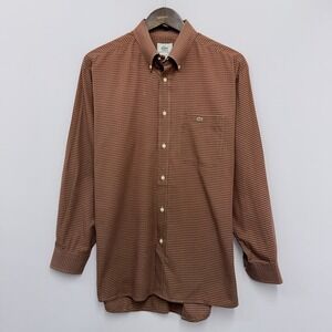 Lacoste 100% Cotton Button Down Long Sleeve Shirt Plaid Red & Olive Size 43